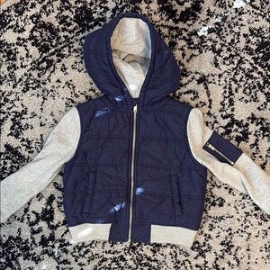 Navy and Gray Hooded Vest Jacket